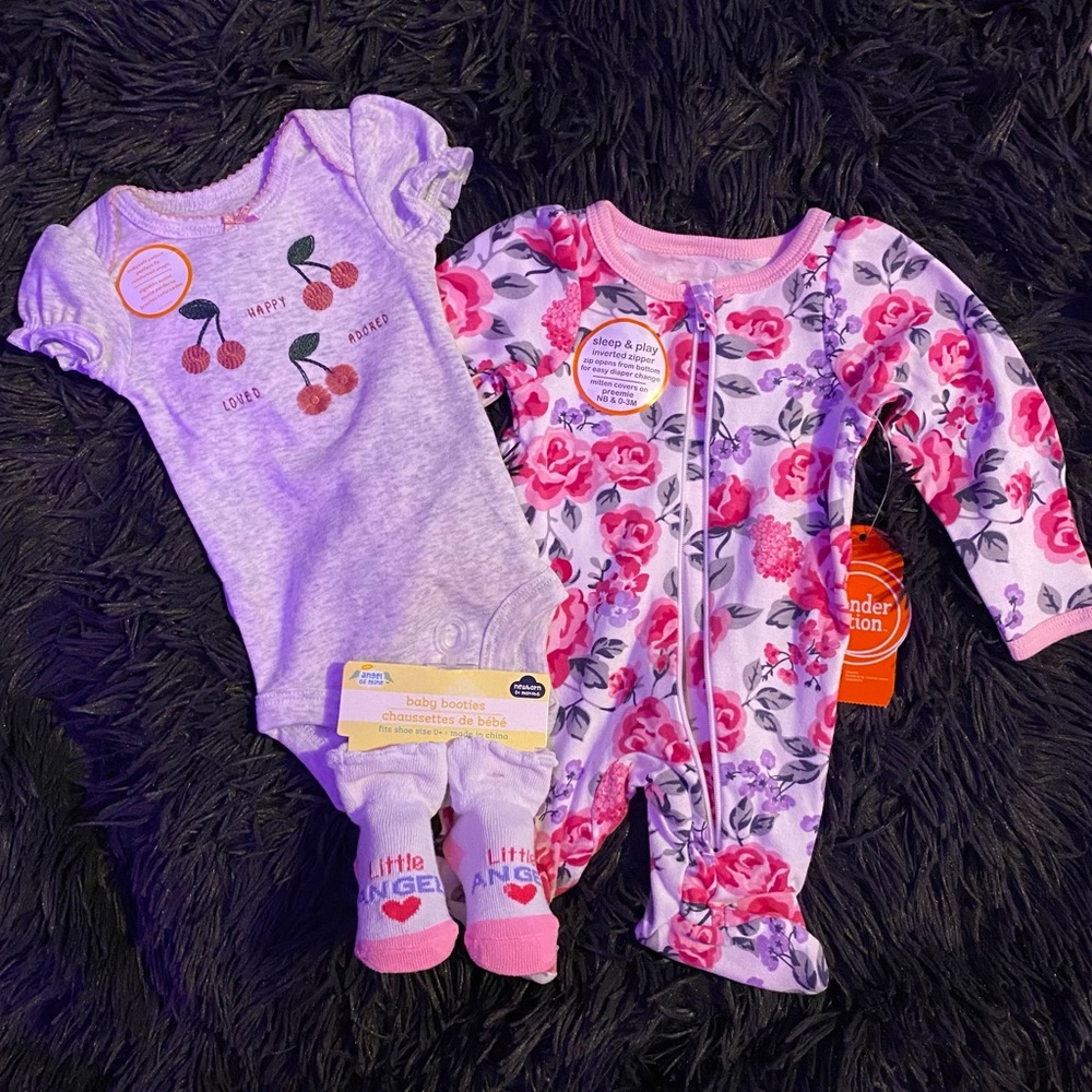 Newborn Girl Onesies and Socks Bundle